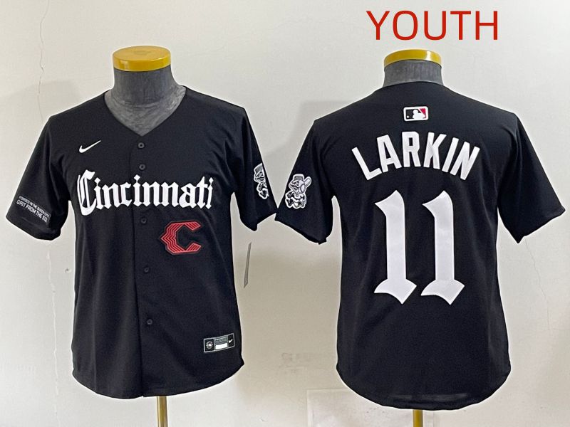 Youth 2025 Cincinnati Reds #11 Larkin Black Five generations Joint Name Nike MLB Jersey style 15->youth mlb jersey->Youth Jersey